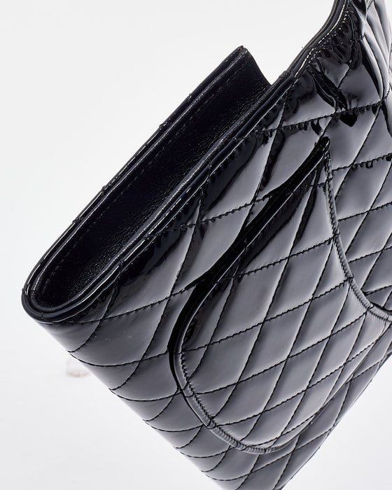 Chanel Black Patent Quilted Black On Black Clutch