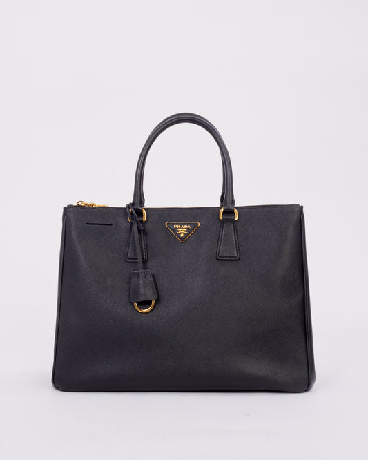 Prada Sac à poignée supérieure Galleria moyen en cuir Saffiano noir à double fermeture éclair