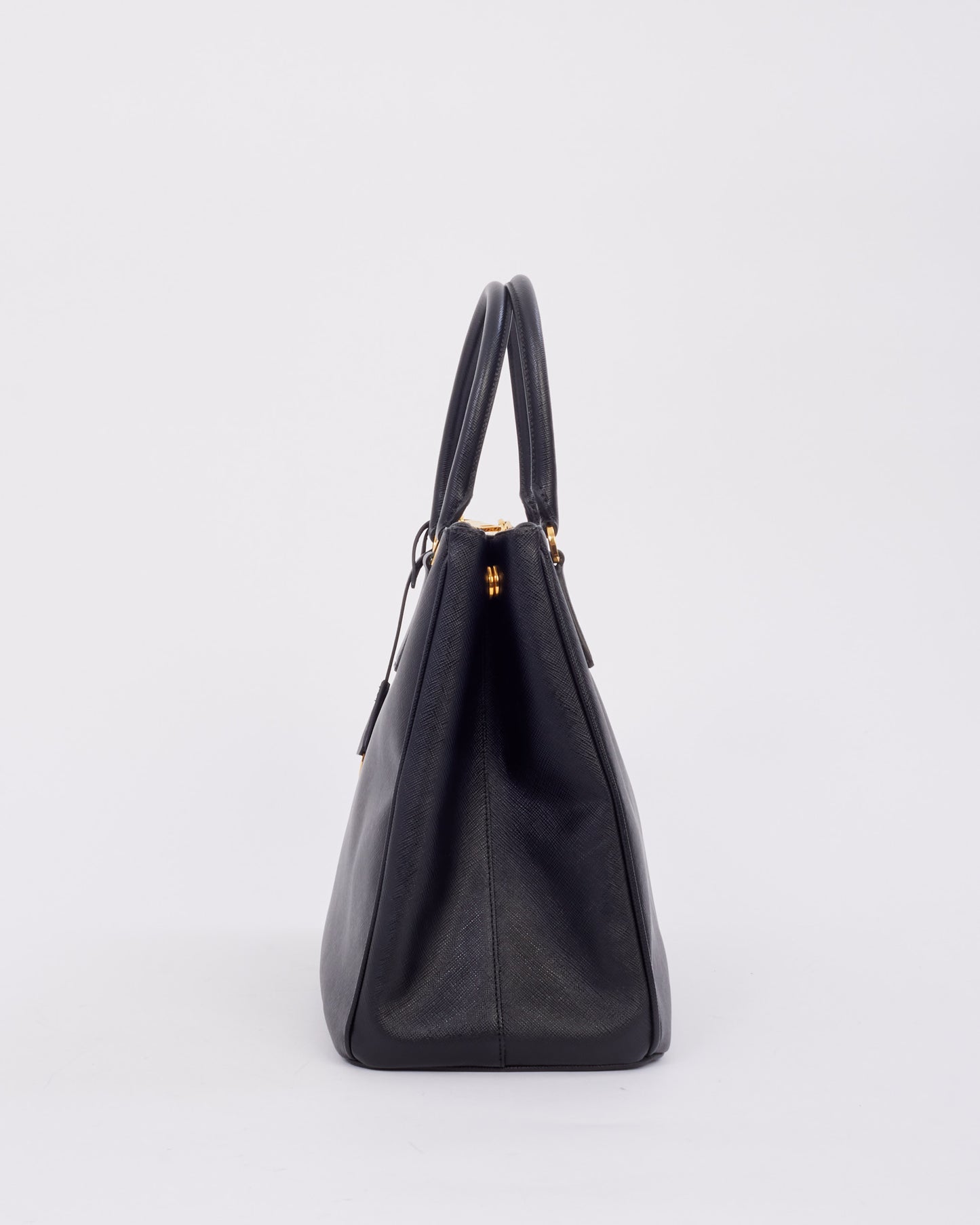 Prada Black Saffiano Leather Double Zip Medium Galleria Top Handle Bag