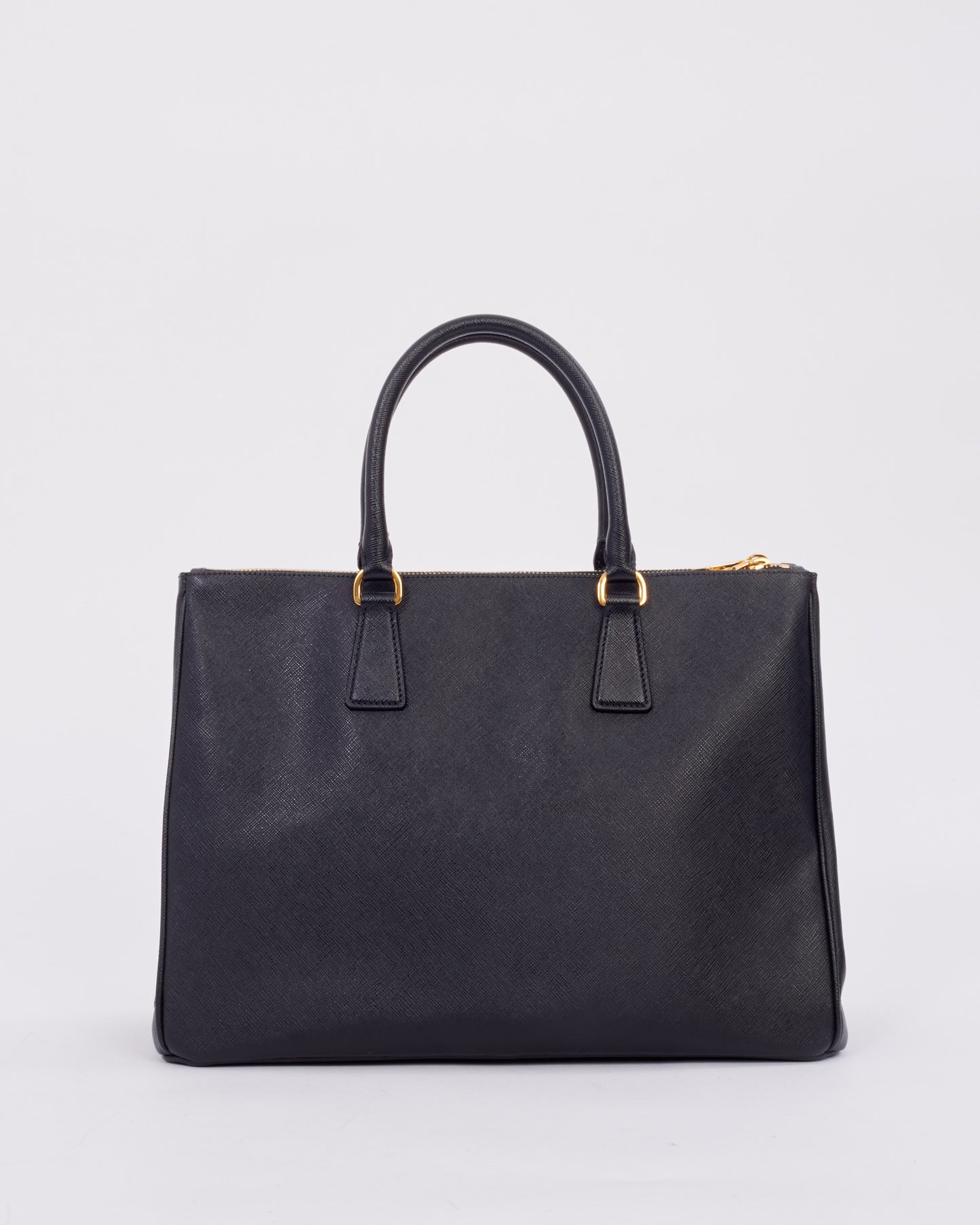 Prada Black Saffiano Leather Double Zip Medium Galleria Top Handle Bag
