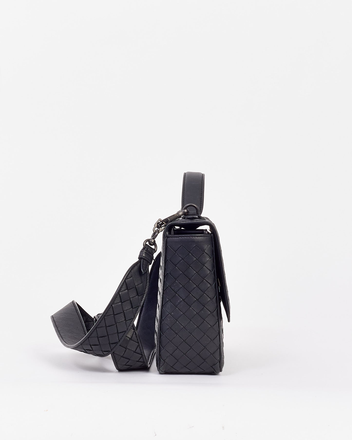 Bottega Veneta Black Intrecciato Top Handle Crossbody Bag