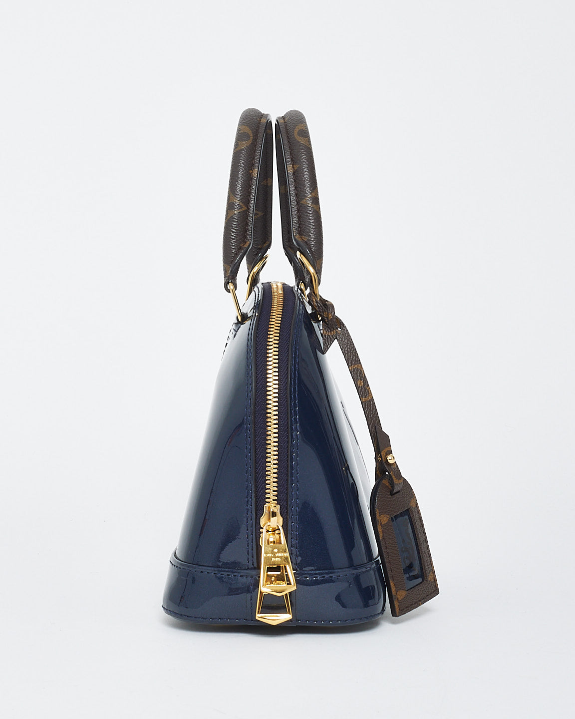 Louis Vuitton Sac Alma BB en cuir verni lisse et monogramme bleu foncé