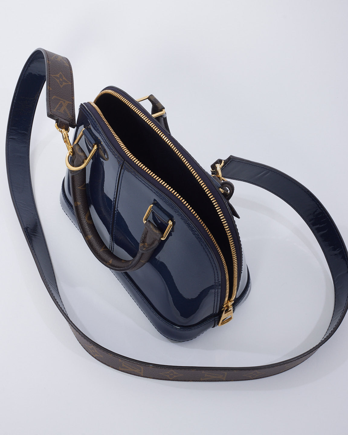 Louis Vuitton Dark Blue Vernis Lisse & Monogram Leather Alma BB Bag