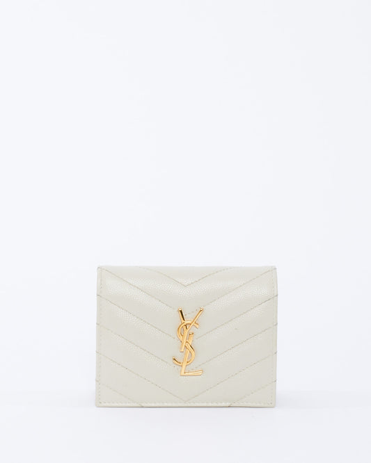 Saint Laurent Off White Quilted Leather Monogram Wallet