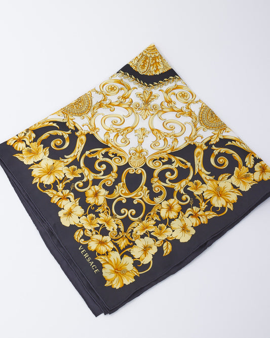 Versace Écharpe en soie à imprimé Medusa noir et jaune