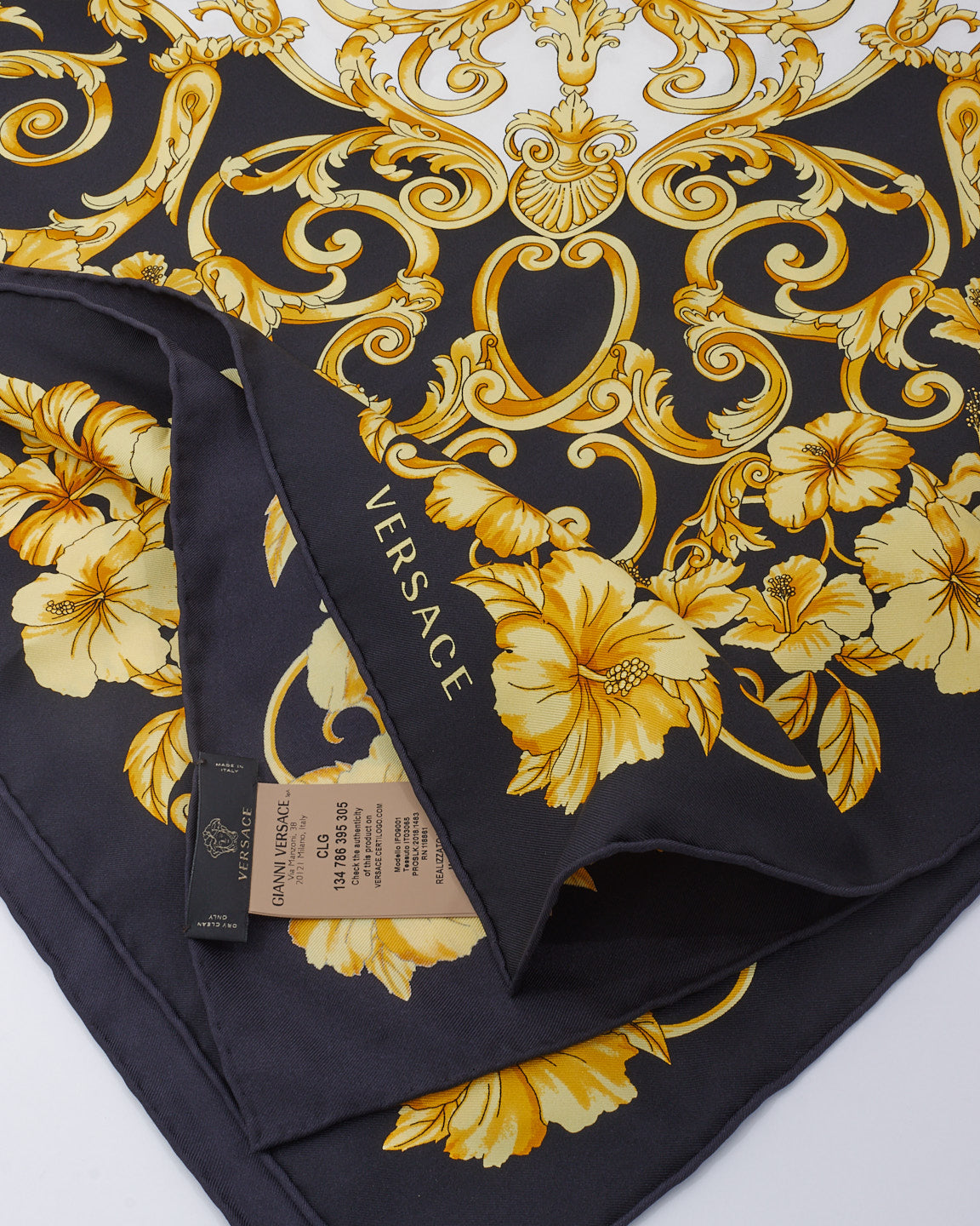 Versace Black & Yellow Medusa Print Silk Scarf