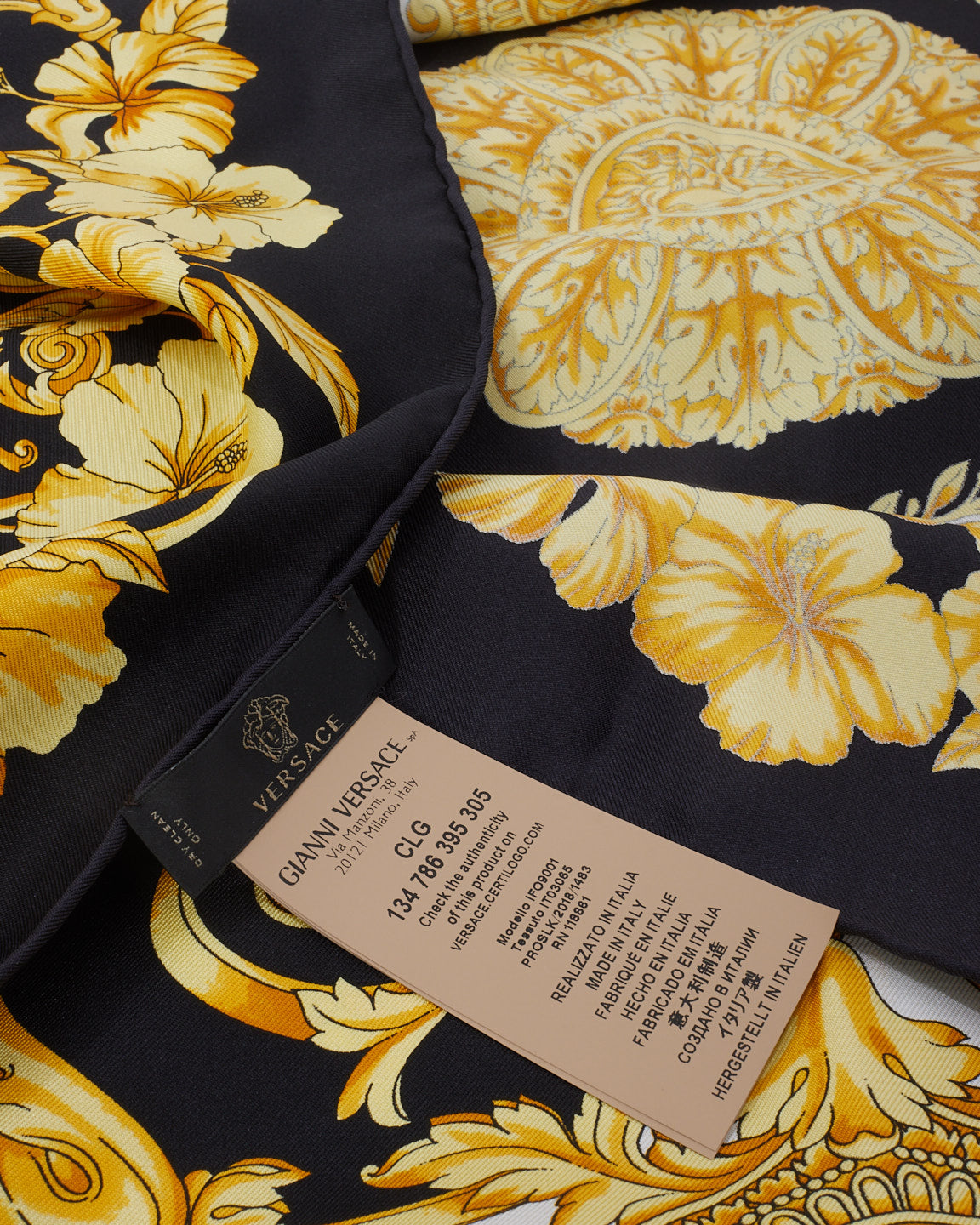 Versace Black & Yellow Medusa Print Silk Scarf