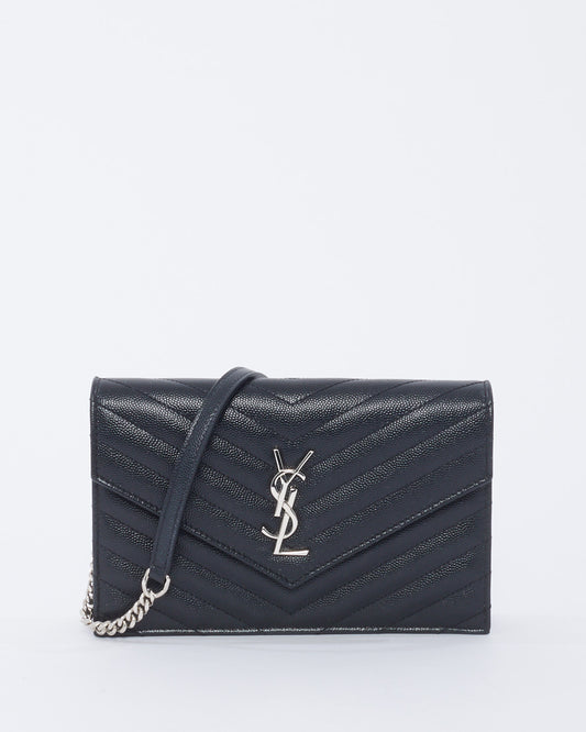 Saint Laurent Black Grained Leather Cassandra Envelope Wallet on Chain Bag