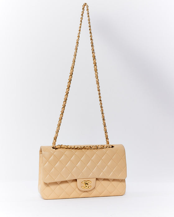 Chanel Beige Lambskin Quilted Medium Double Flap GHW Bag