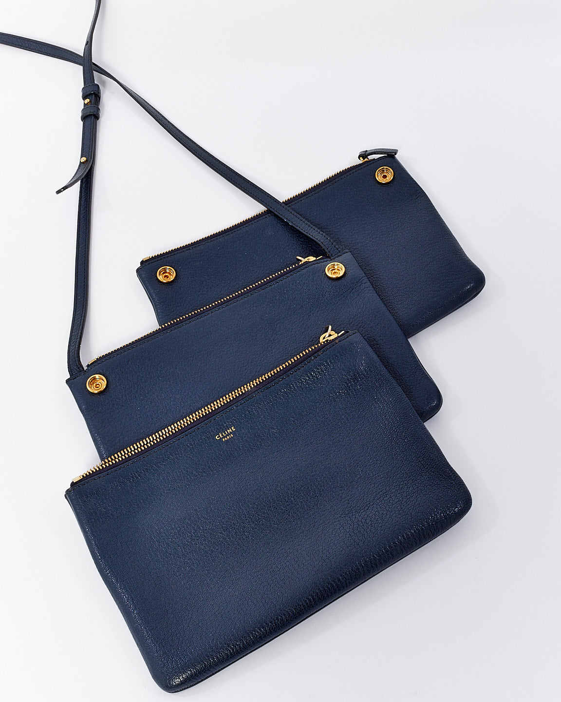 Celine Navy Blue Leather Small Trio Crossbody Bag