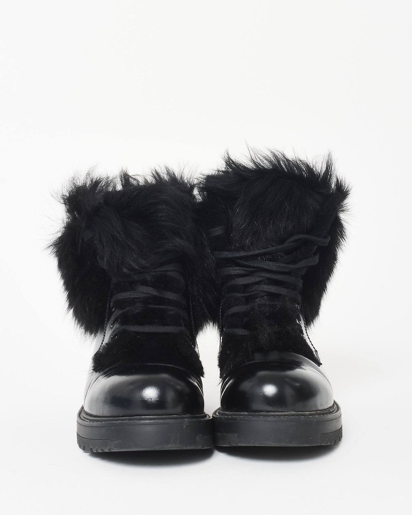 Prada Black Leather & Fur Combat Boots - 36