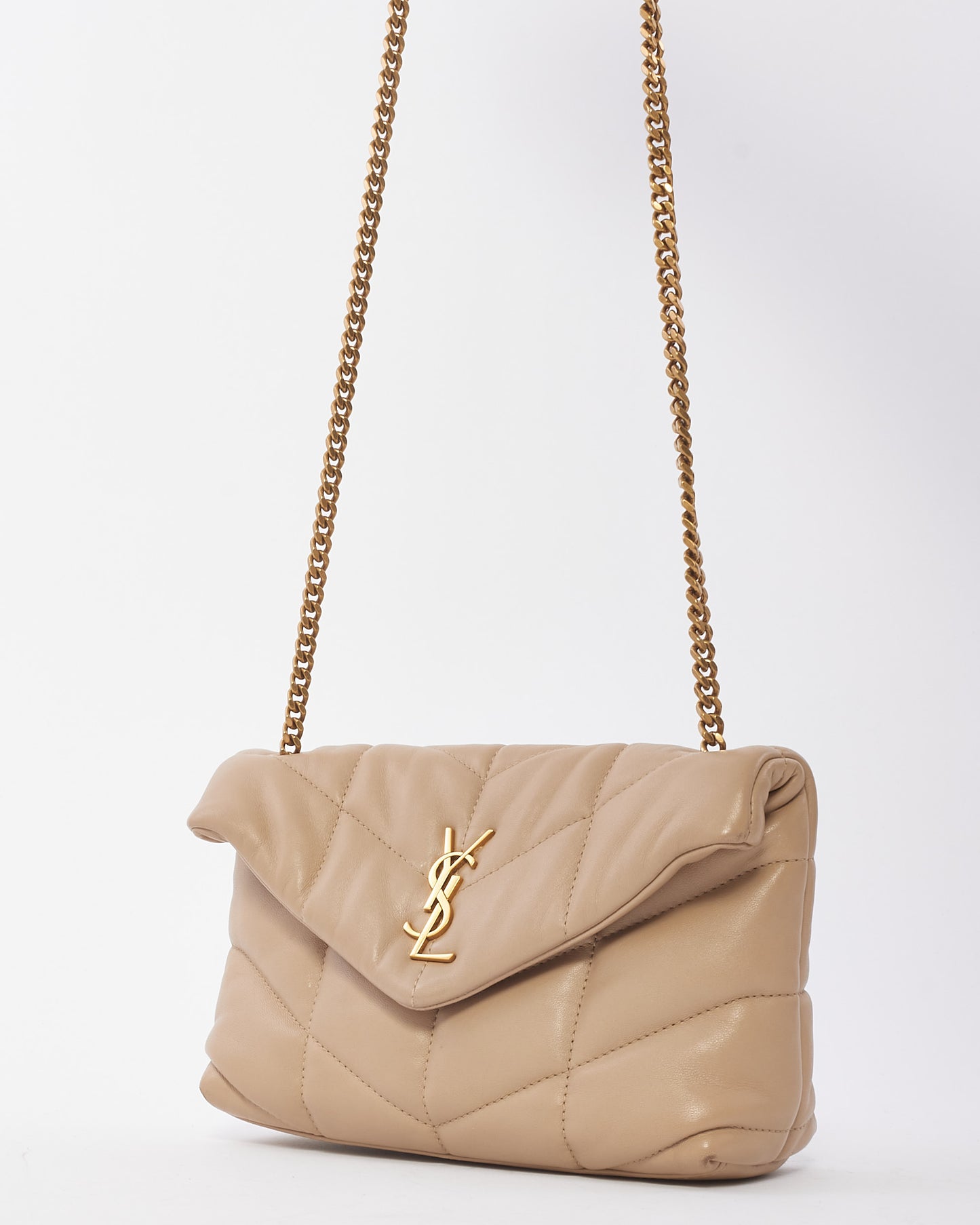 Saint Laurent Beige Leather Toy Lou Puffer Bag