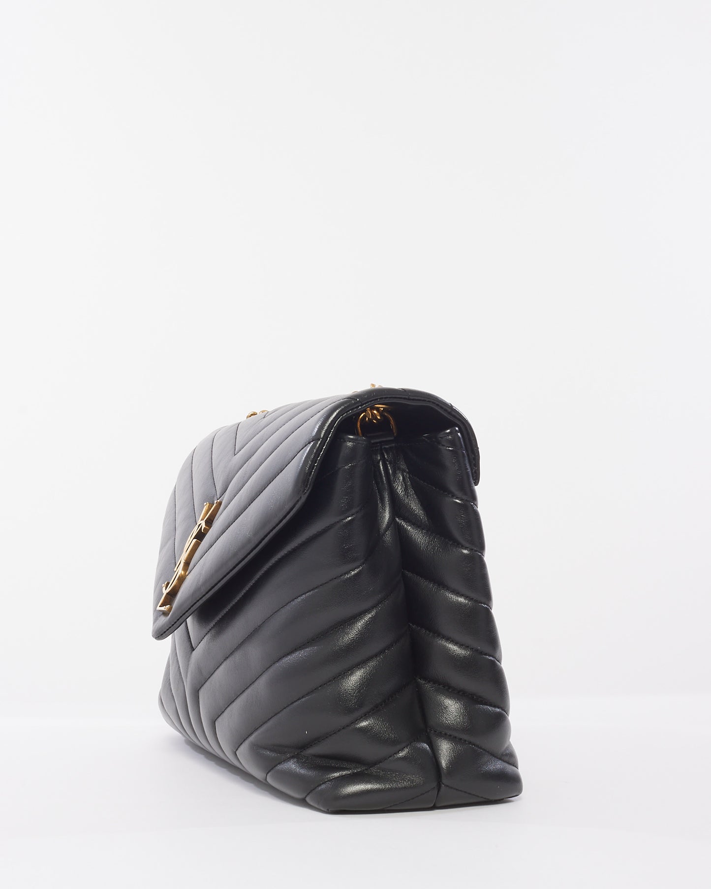 Saint Laurent Black Chevron Leather Medium GHW Loulou Bag