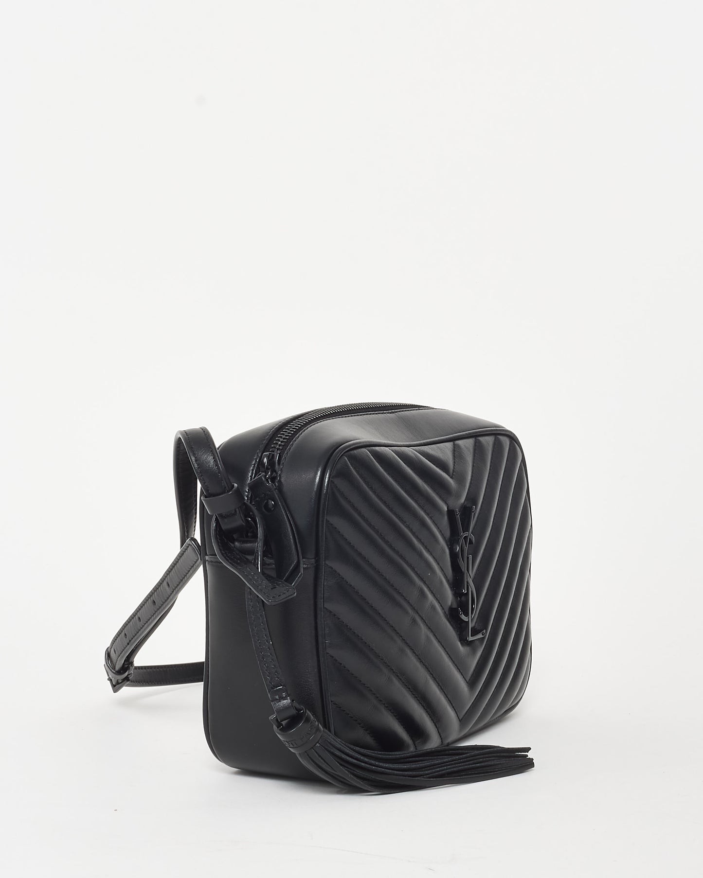 Saint Laurent Black Chevron Leather & Black Hardware Lou Camera Bag