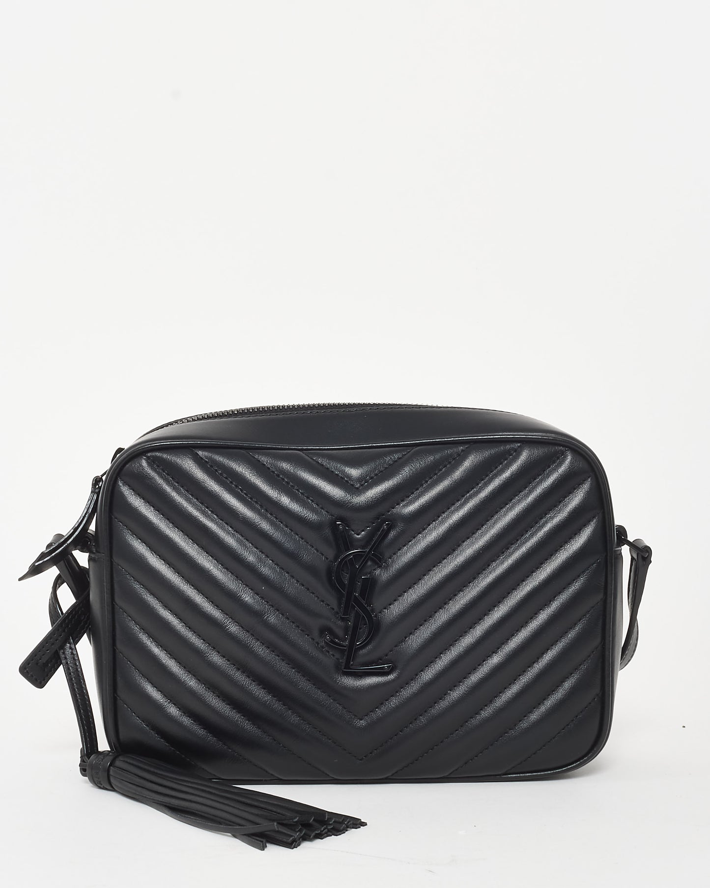 Saint Laurent Black Chevron Leather & Black Hardware Lou Camera Bag