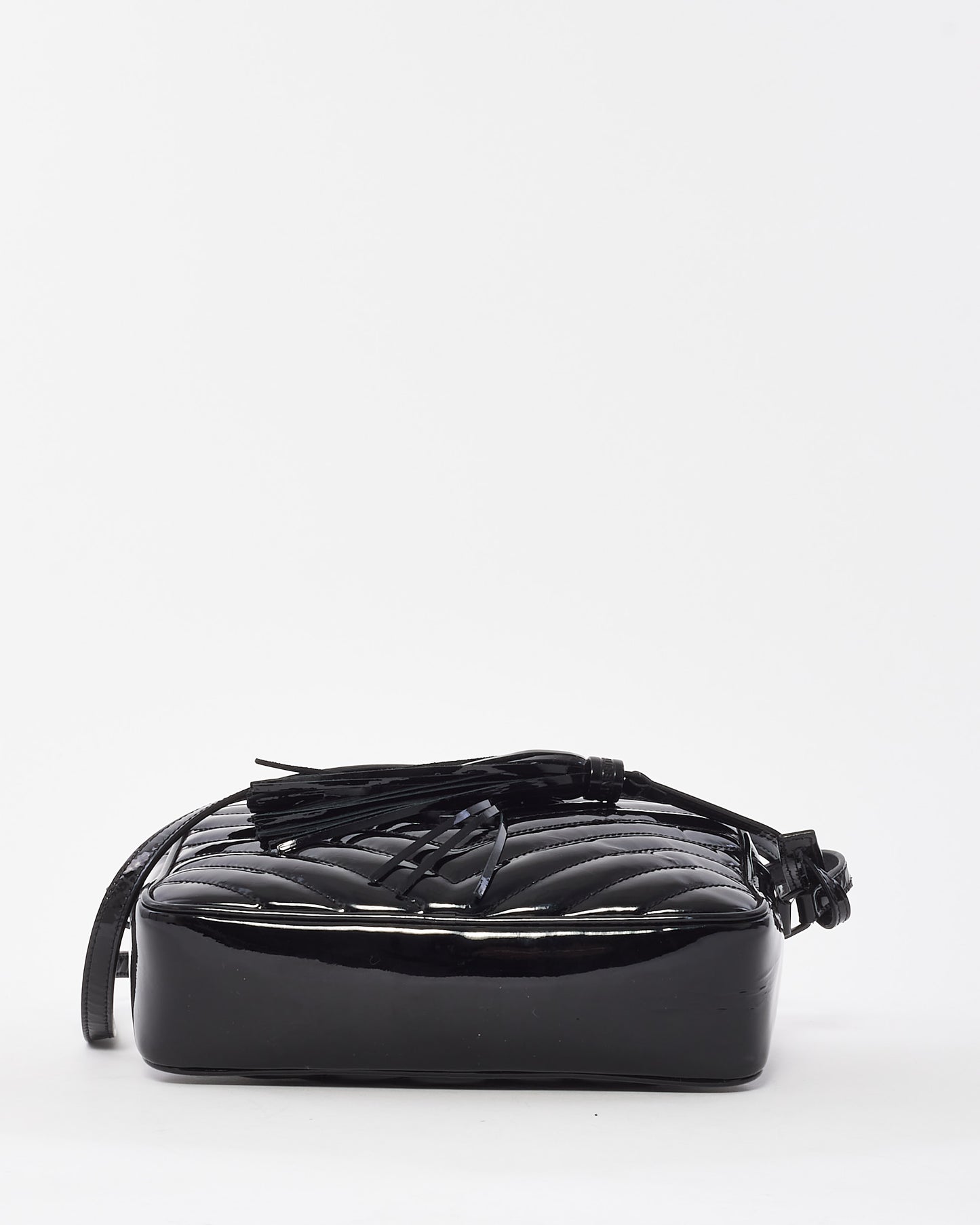 Saint Laurent Black Patent Leather Chevron Lou Camera Bag