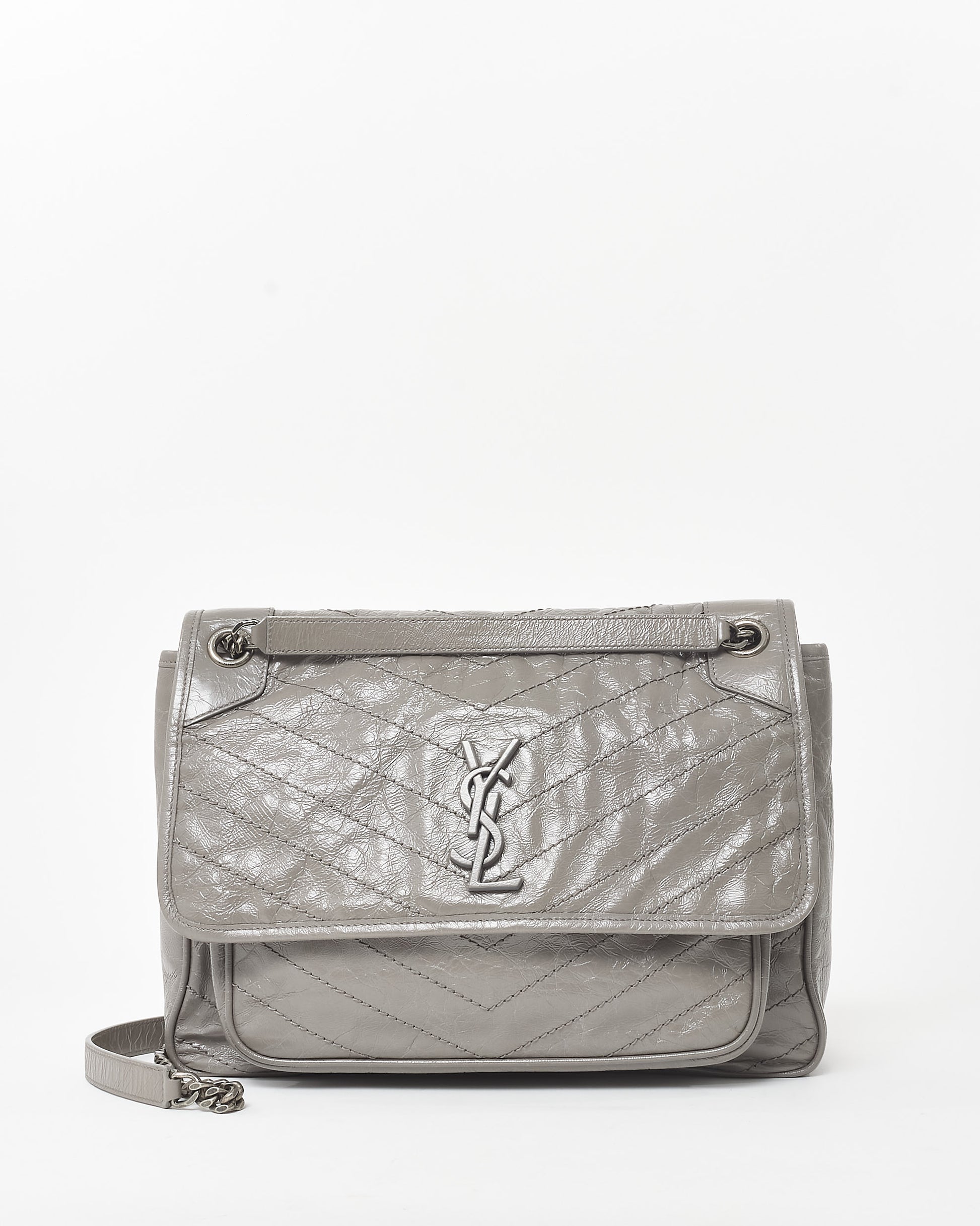 Buy Saint Laurent Grey Crinkled Leather Medium Niki Bag