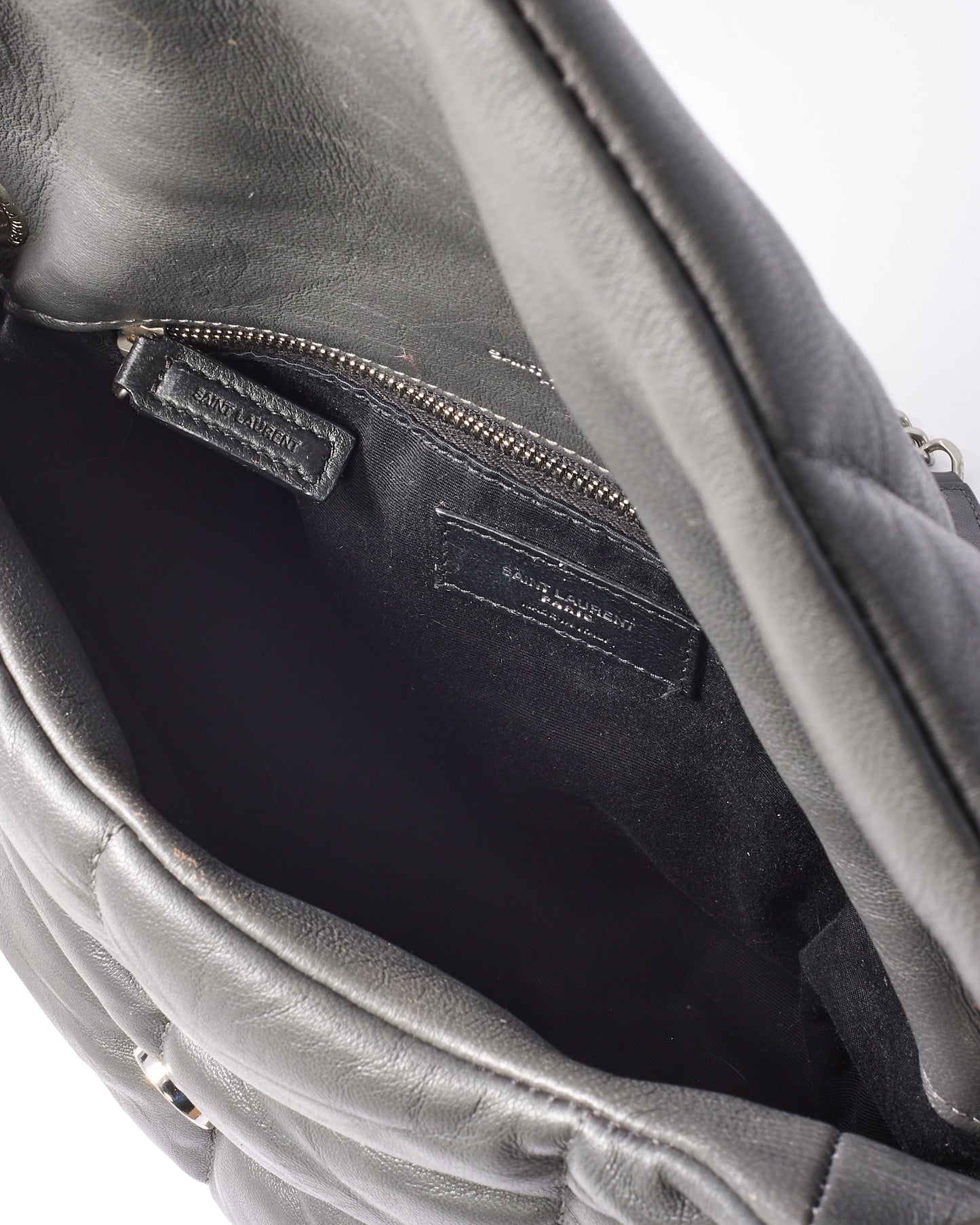 Saint Laurent Grey Leather Small Lou Puffer Shoulder Bag