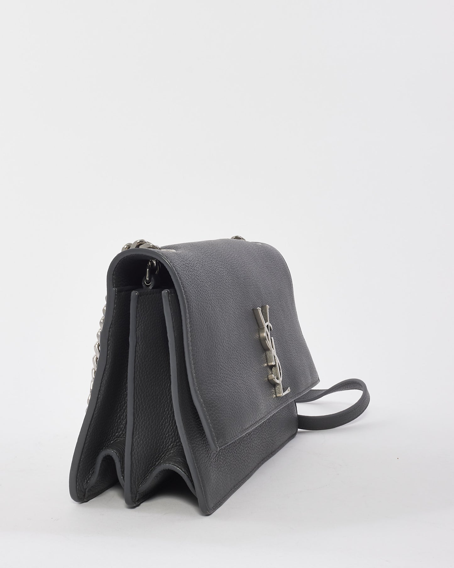 Saint Laurent Grey Leather Medium Sunset Monogram Crossbody Bag