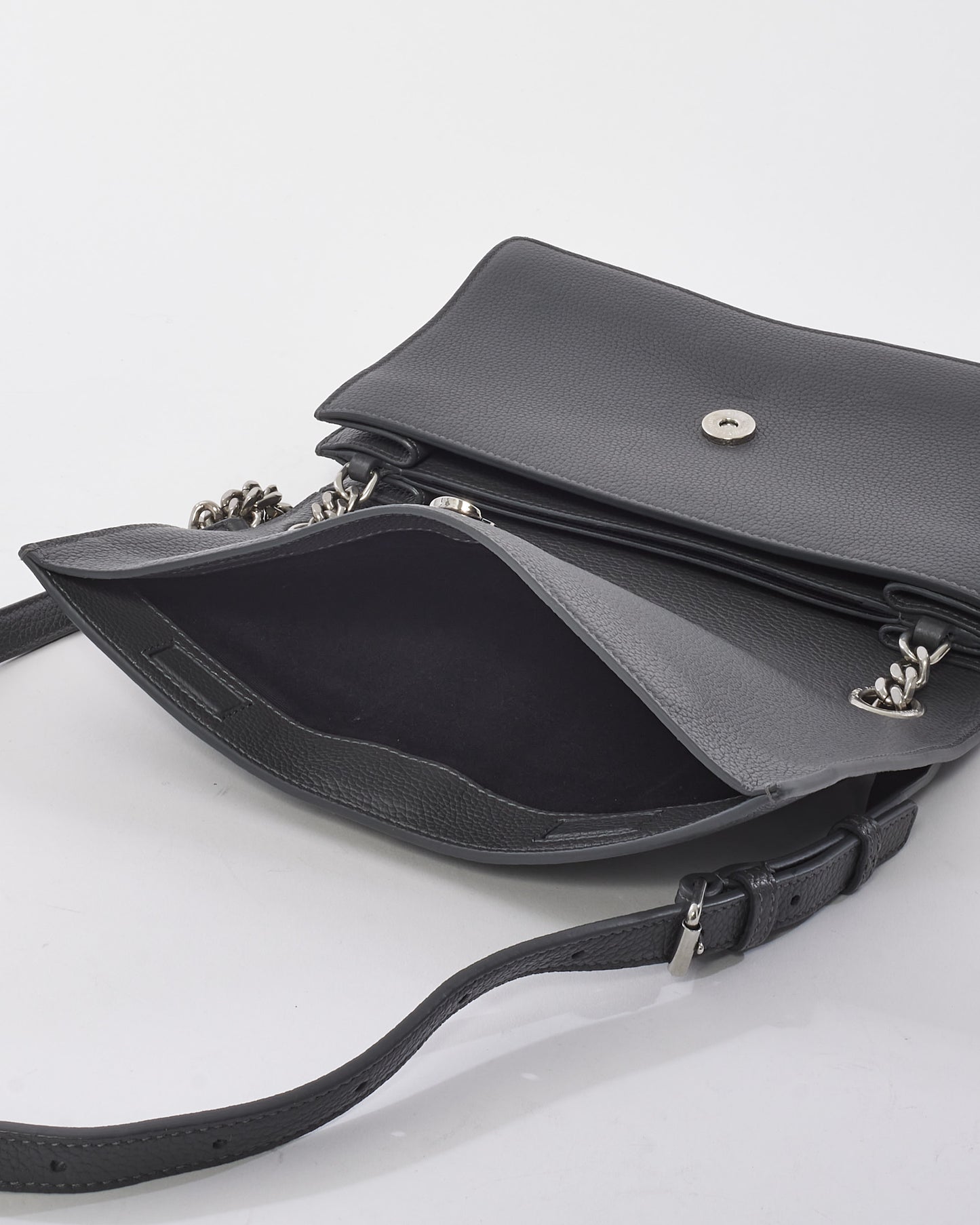 Saint Laurent Grey Leather Medium Sunset Monogram Crossbody Bag