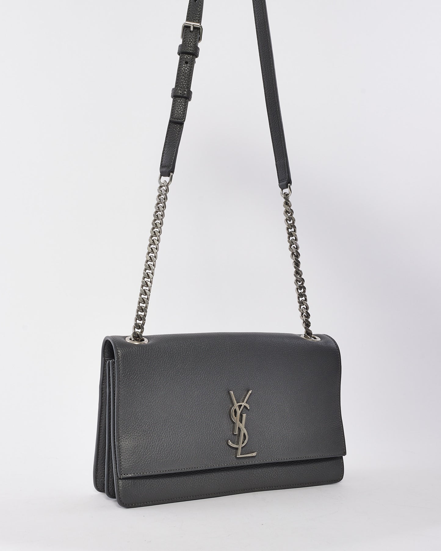 Saint Laurent Grey Leather Medium Sunset Monogram Crossbody Bag