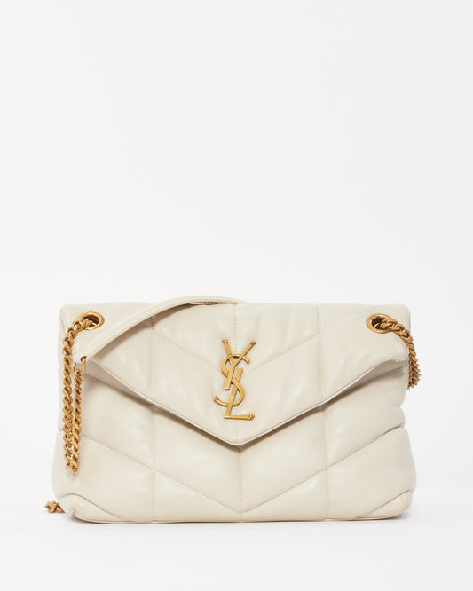 Saint Laurent Off White Leather Small Loulou Puffer Bag