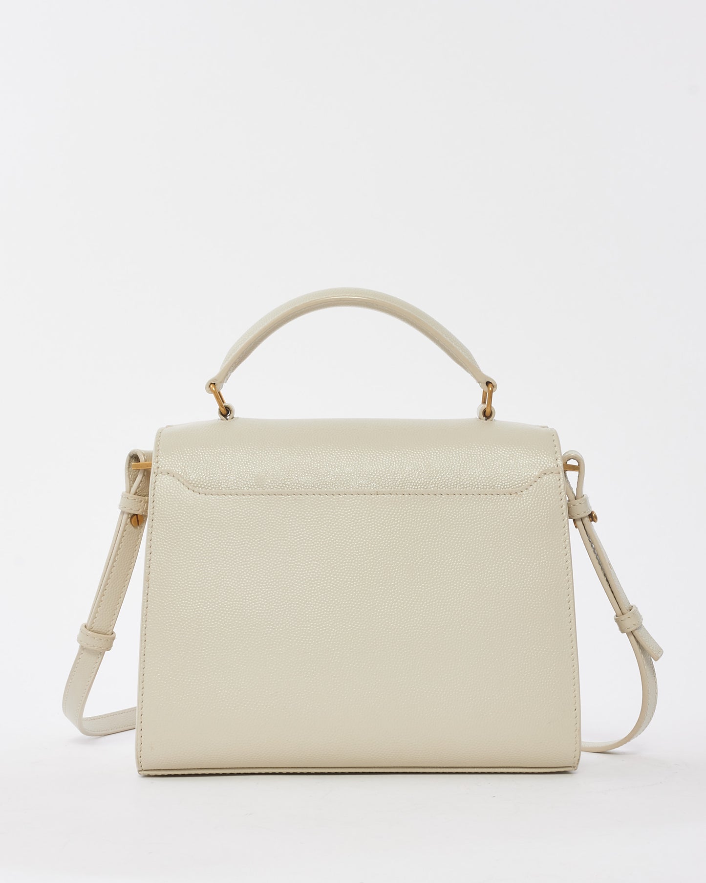 Saint Laurent White Leather Mini Cassandre Top Handle Bag