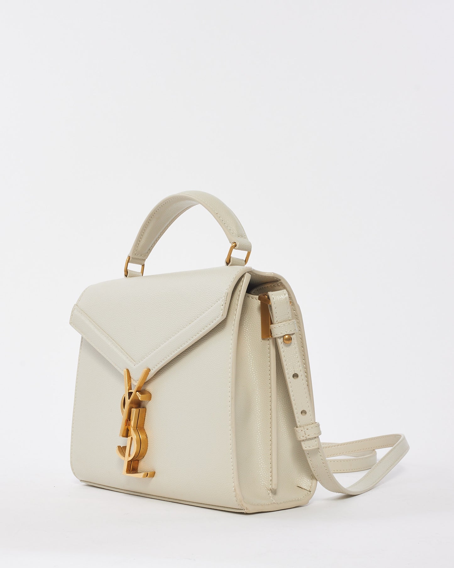 Saint Laurent White Leather Mini Cassandre Top Handle Bag