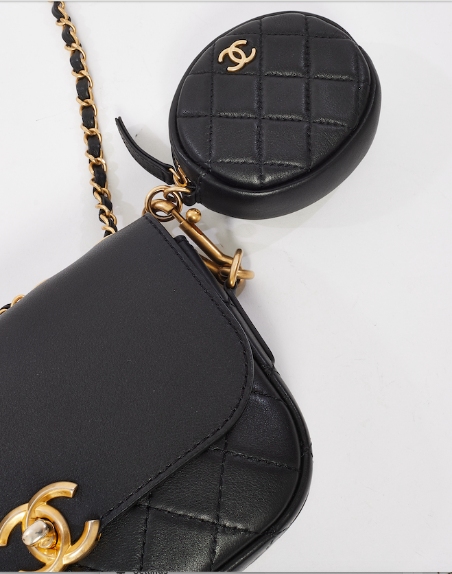 Chanel Black Calfskin Leather Multi Pouching Flap Bag With Coin Purse