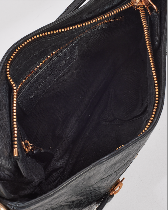 Balenciaga Black Leather Giant 12 Rose Gold Hardware Hip Crossbody Bag