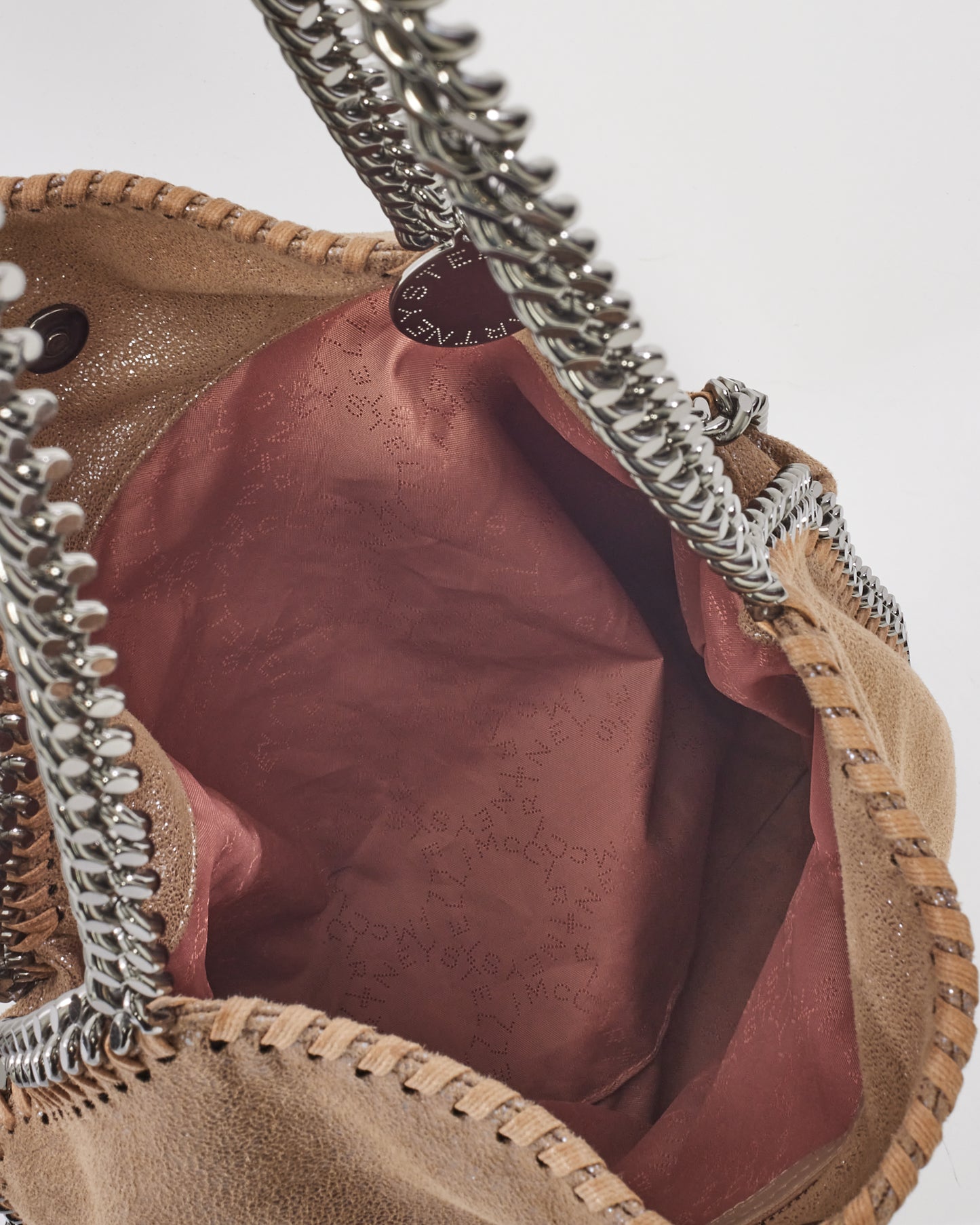 Stella McCartney Beige Vegan Leather Falabella Fold Over Shoulder Bag
