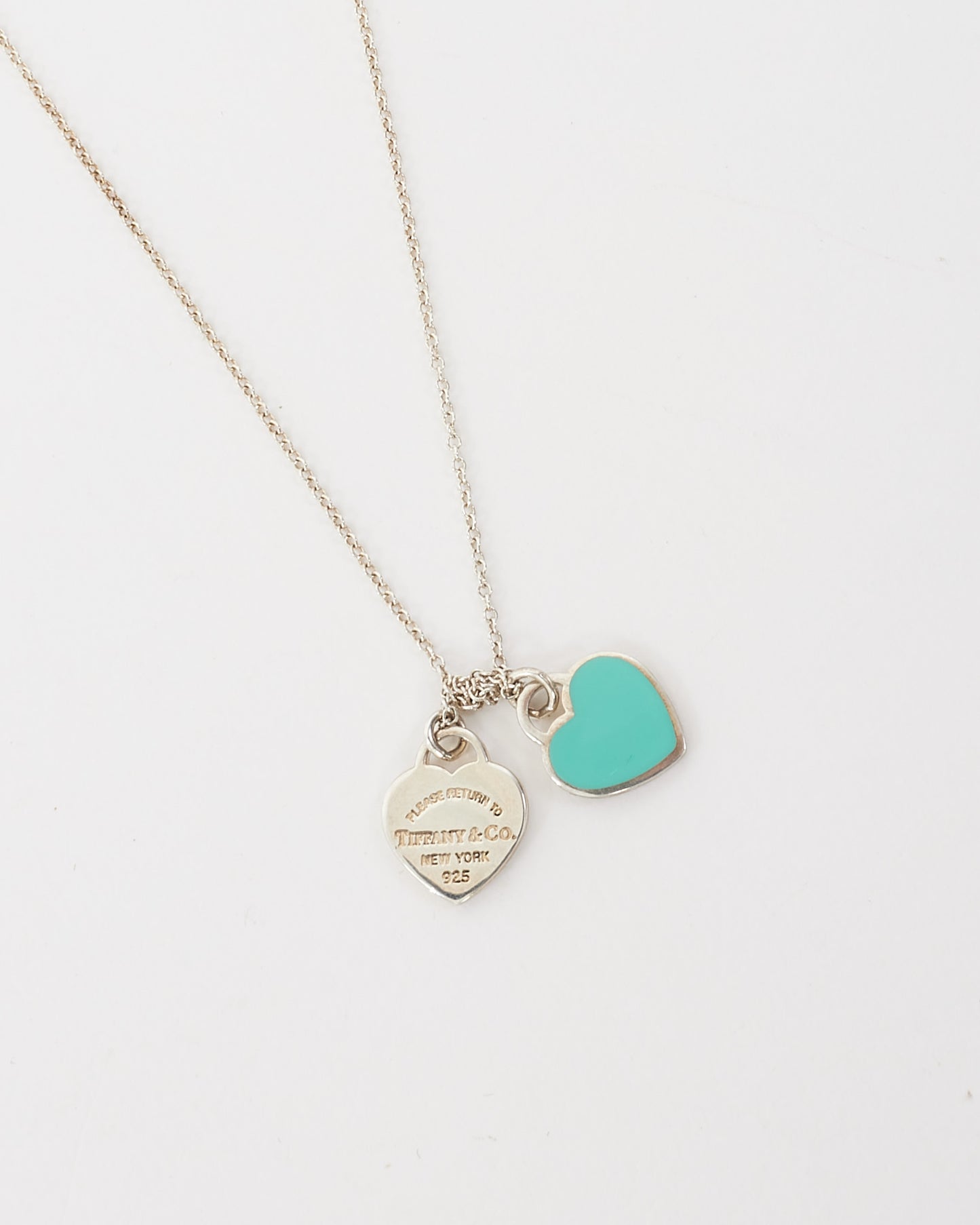 Tiffany & Co. Silver Mini Tiffany Blue Double Heart Tag Pendant Necklace