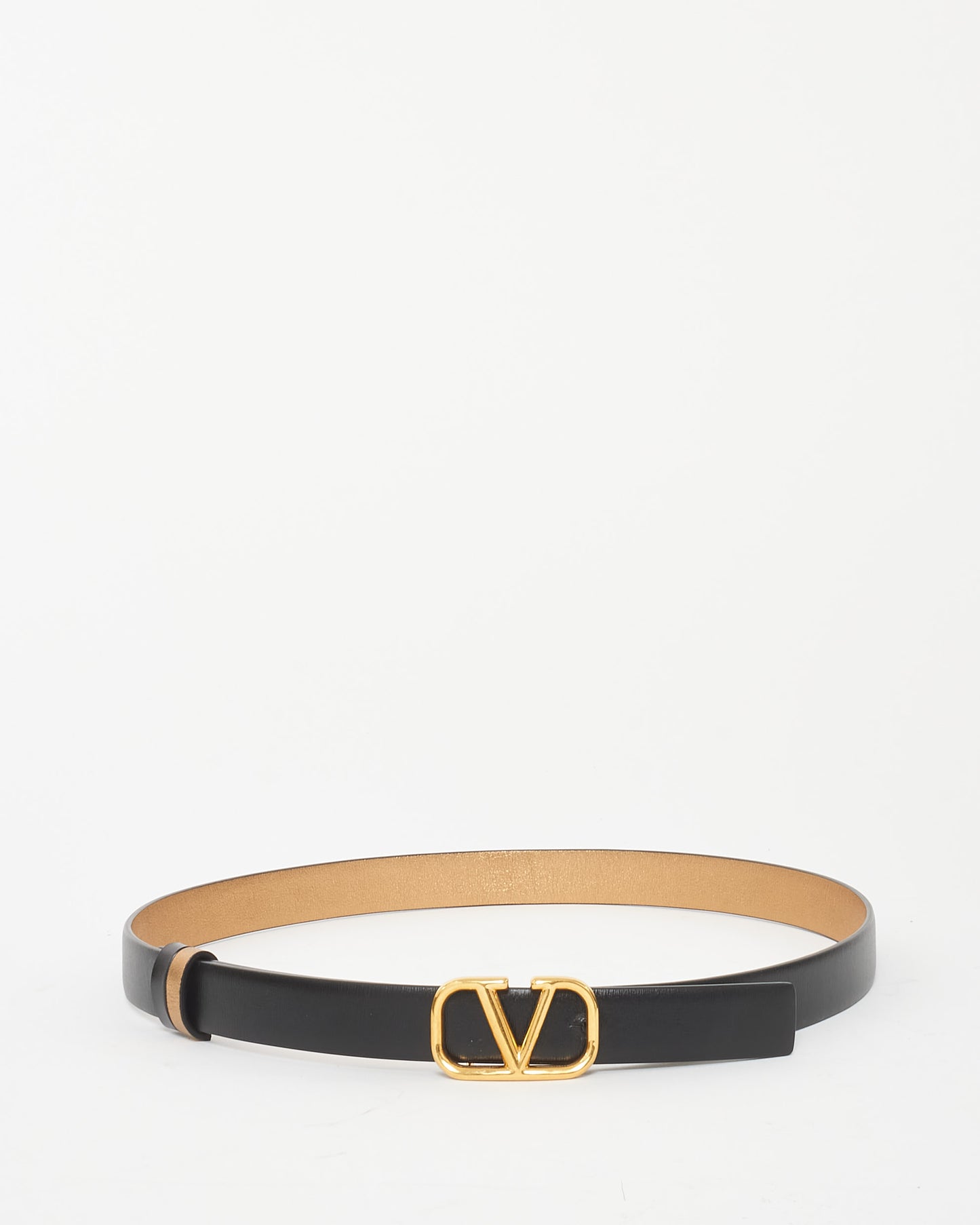 Valentino Black & Gold Leather Reversible Thin VLogo Belt - 75/30