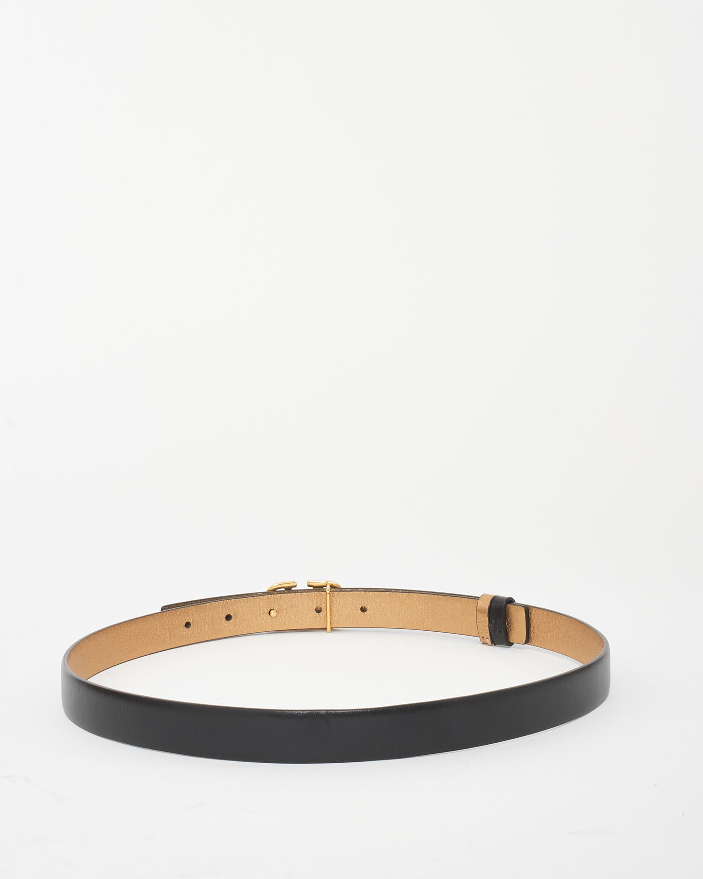 Valentino Black & Gold Leather Reversible Thin VLogo Belt - 75/30