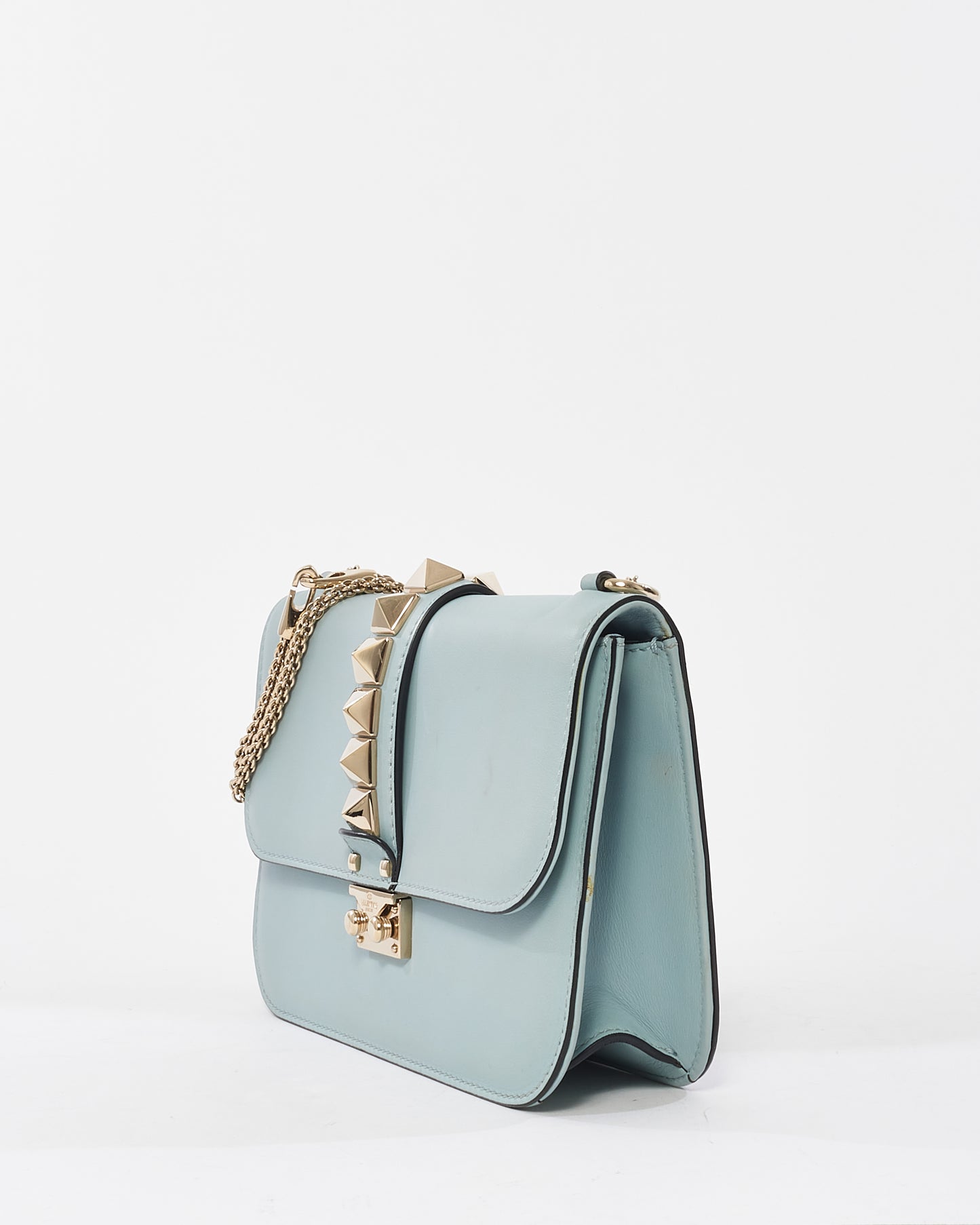 Valentino Pale Blue Leather Glam Rock Studded Shoulder Bag
