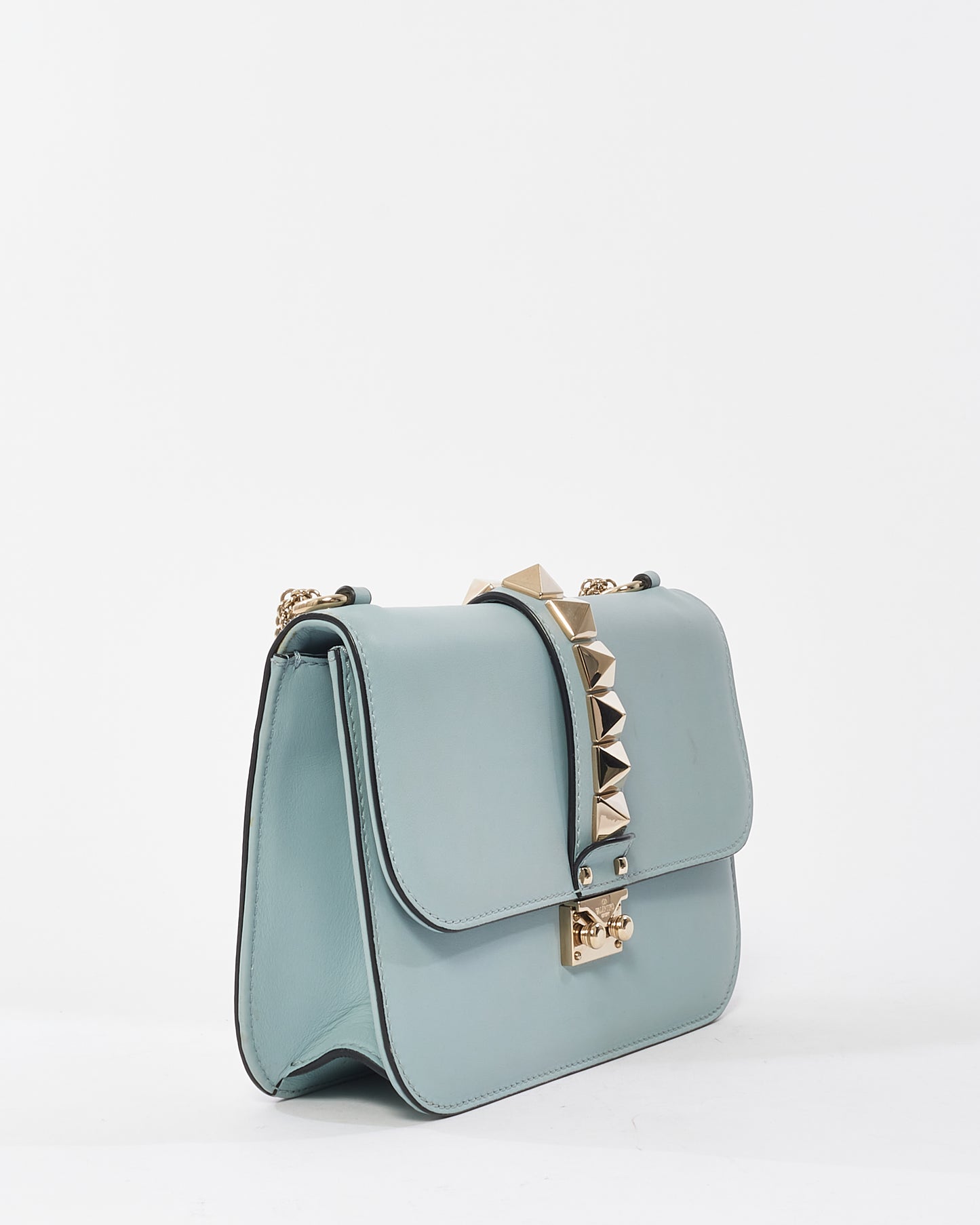 Valentino Pale Blue Leather Glam Rock Studded Shoulder Bag