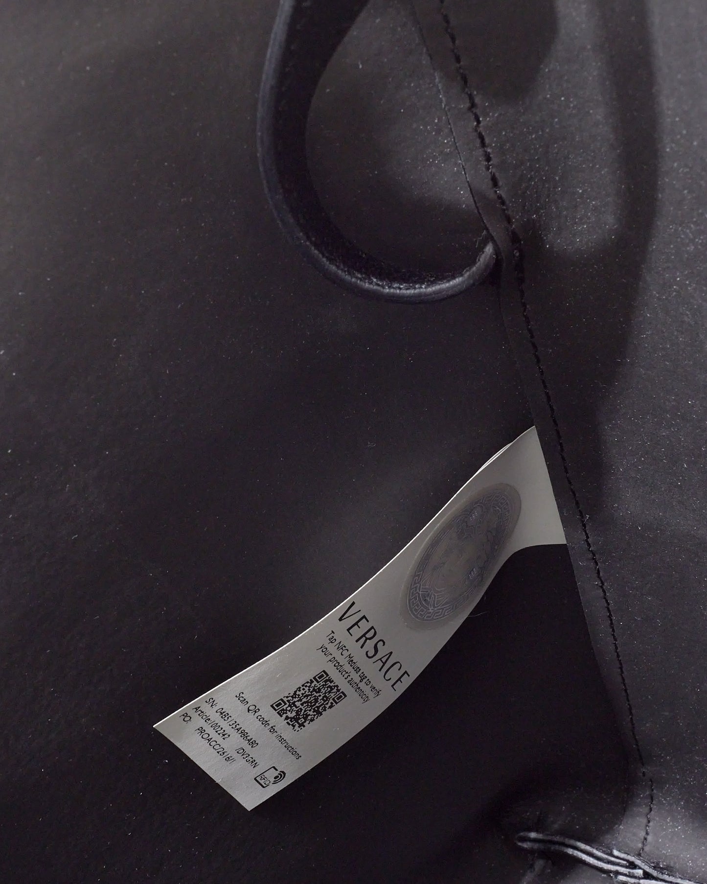 Versace Black Leather Virtus Shopping Tote