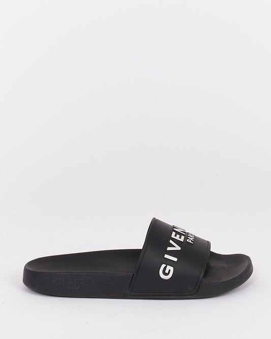 Givenchy Black Rubber Logo Slides - 38
