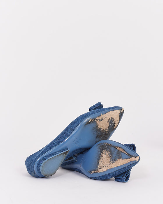 Salvatore Ferragamo Blue Denim Vara Bowl Ballet Flats - 37