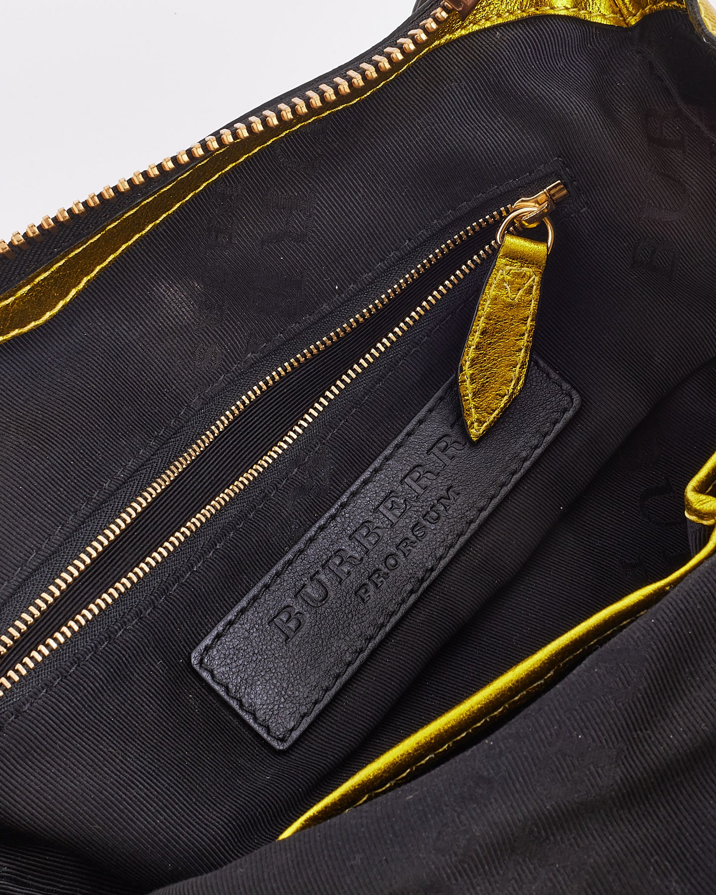 Burberry Metallic Yellow Grained Leather Prorsum Bag