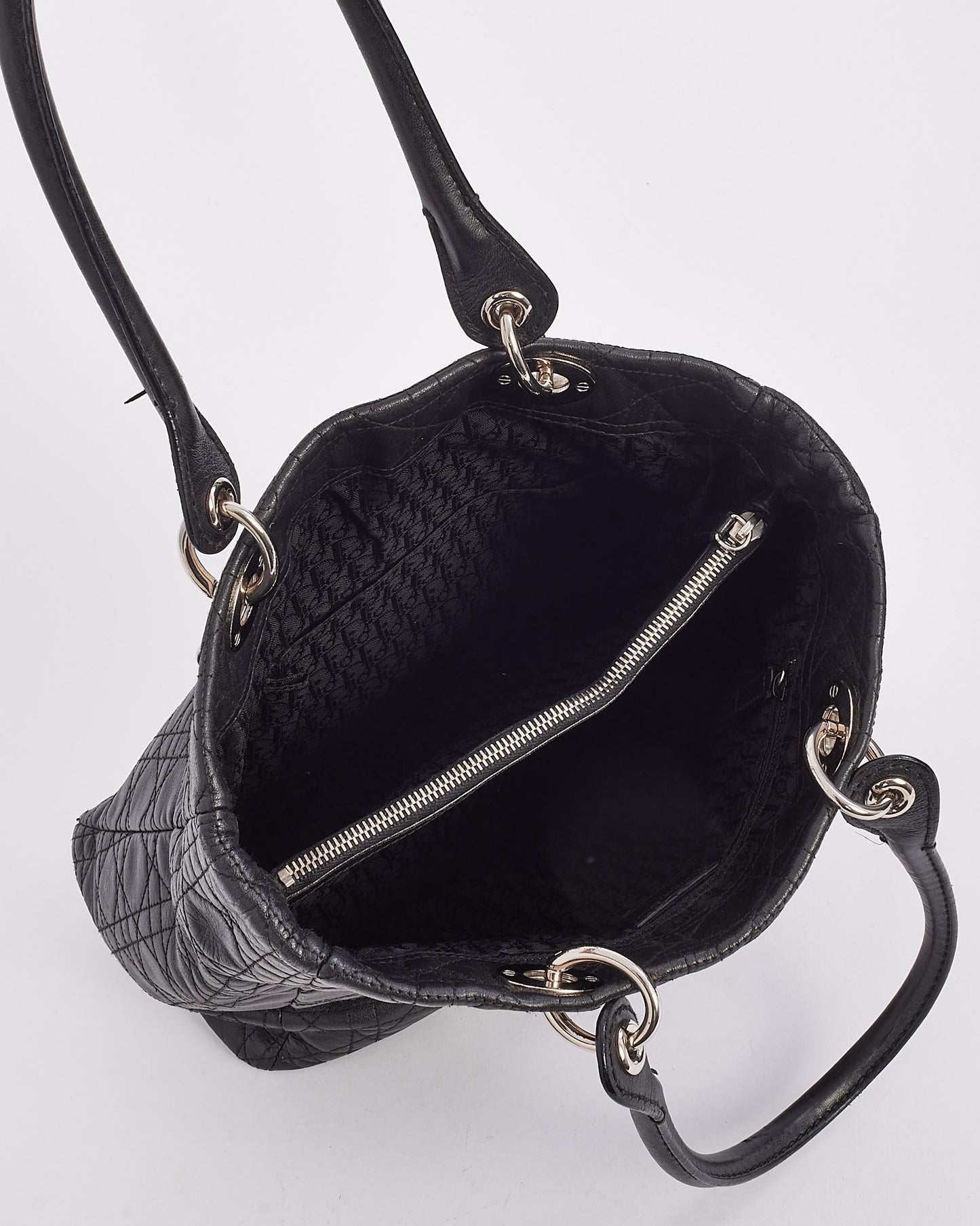 Dior Black Vintage Cannage Leather Tote Bag