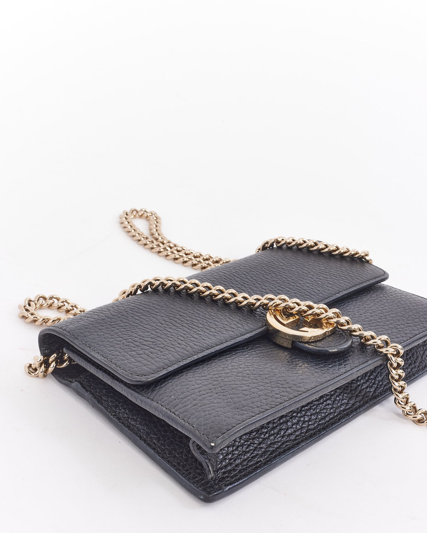 Gucci Black Grained Leather Dollar Interlocking G Wallet On Chain