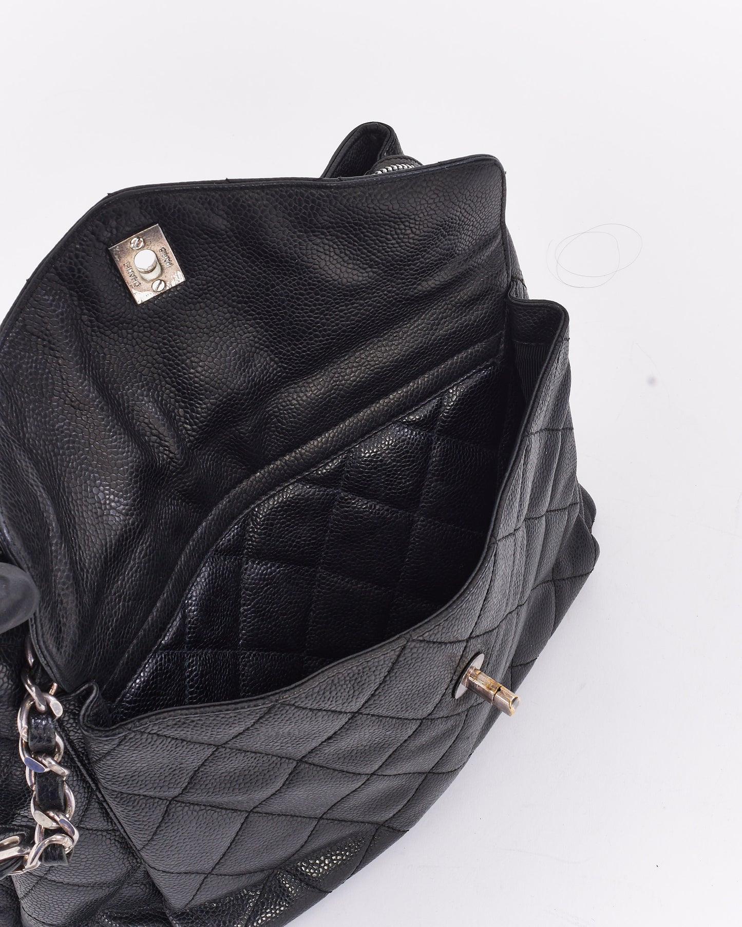 Chanel Vintage Black Caviar Leather Front Pocket Shoulder Bag