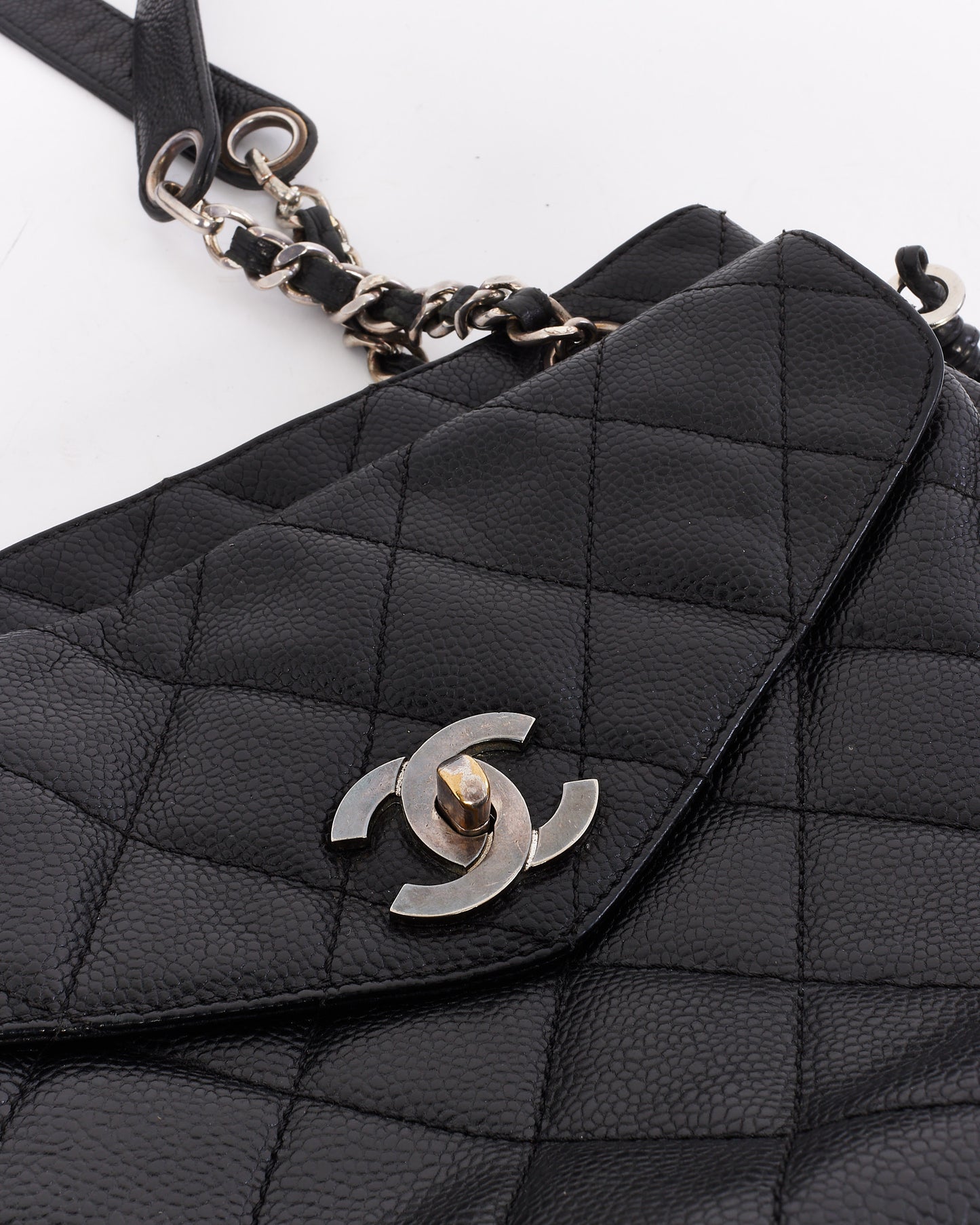 Chanel Vintage Black Caviar Leather Front Pocket Shoulder Bag