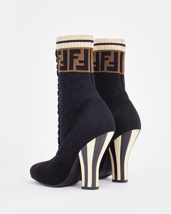 Fendi Black Nylon Sock Round Toe Ankle Boot - 36