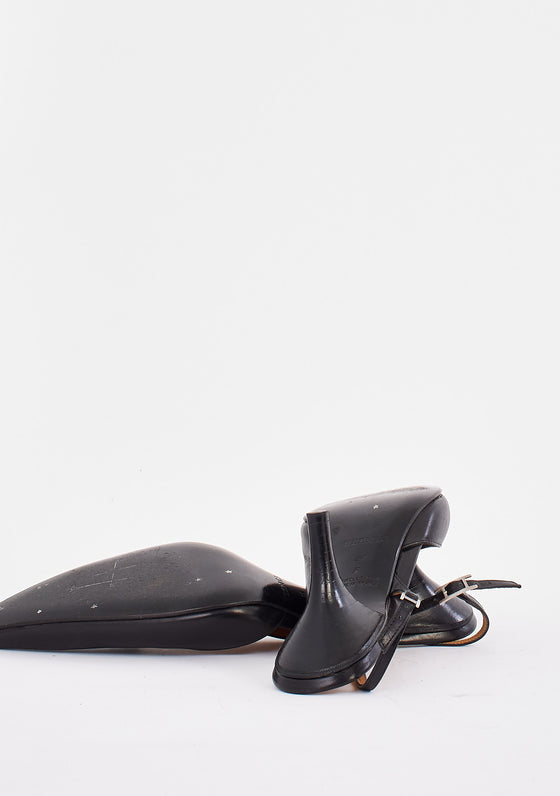 Hermès Black Leather Pointed Toe Sling Back Pumps - 38