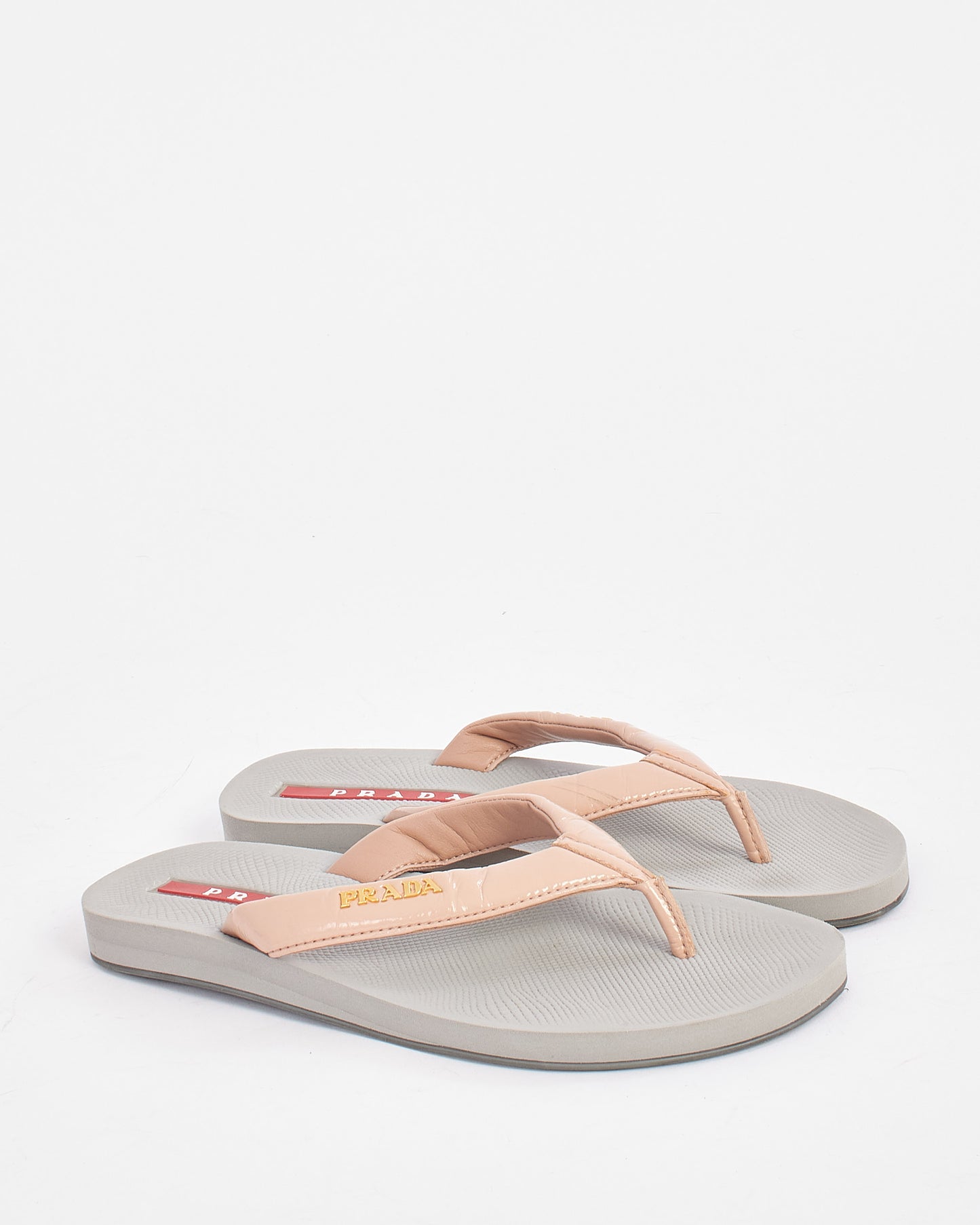 Prada Nude Patent Leather Flip Flop Sandals - 35