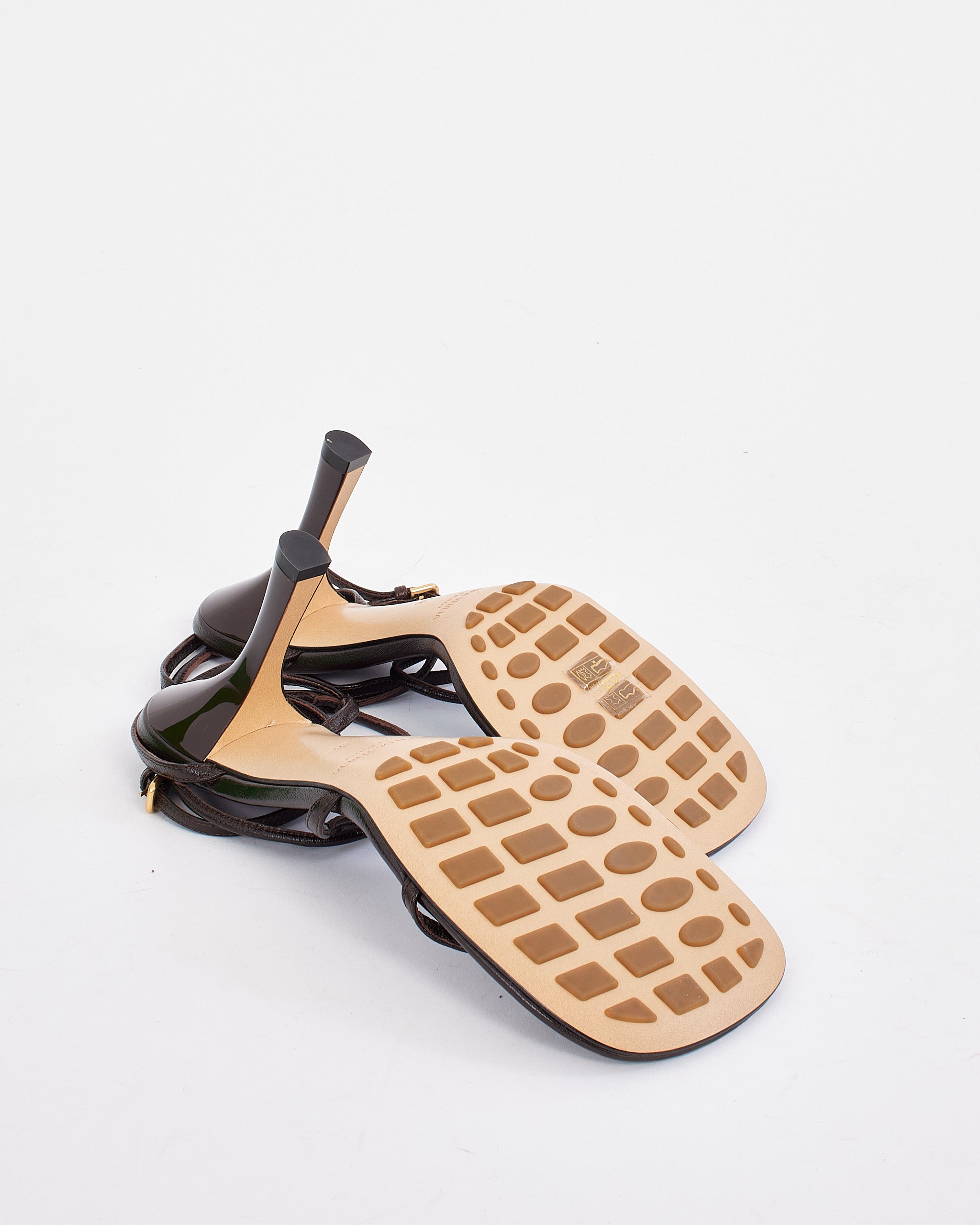 Explore a Bottega Veneta Brown Leather Strap Sandals - 38