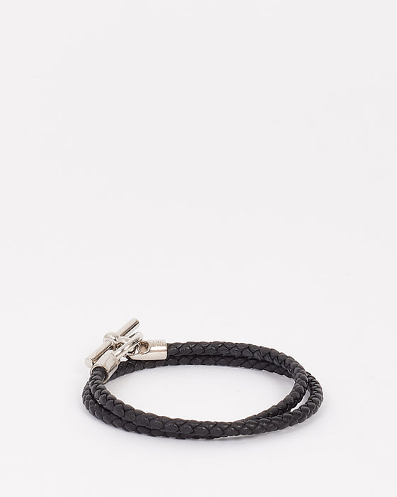Hermès Black & Silver Leather Glenan Double Tour bracelet