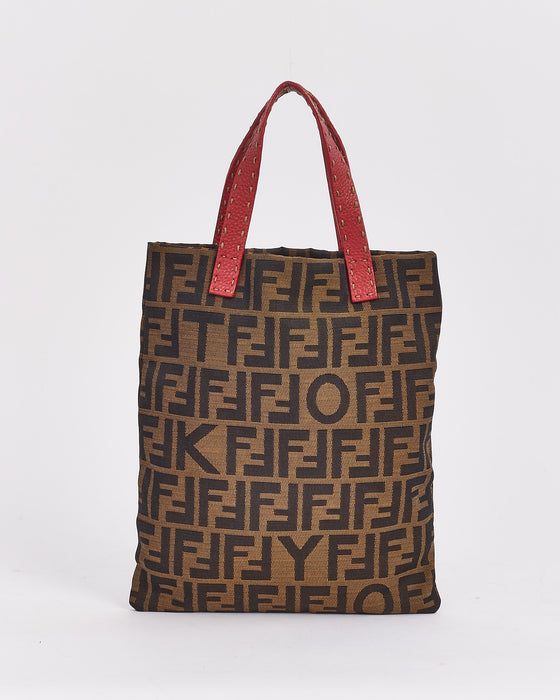 Fendi Brown & Red Canvas Tokyo Tote Bag
